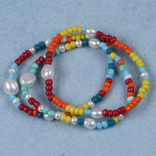 Fashion colorful natural baroque pearl with galss beads bracelet charm multi rows colorful summer bracelet
