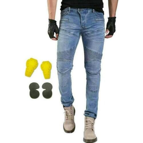 Volero Motorcycle Pants PK-718 Slim Biker Daily Cycling Protective Jeans Moto Sports Knight Casual Trousers Blue With Protectors