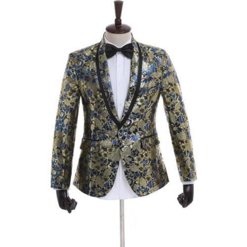 Palace wind gold print blazer men suits designs jacket mens stage singers clothes dance star style dress punk rock Flat velvet