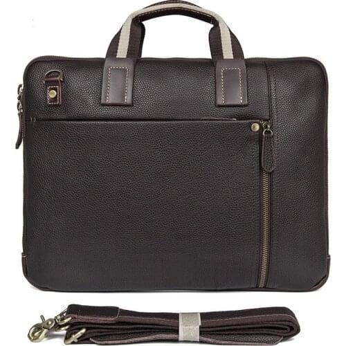 Famous Brand Business Men Briefcase Bag Luxury Cow Leather Vintage Brown 15.6" Laptop Bag Man Shoulder Crossbody Messenger Bag