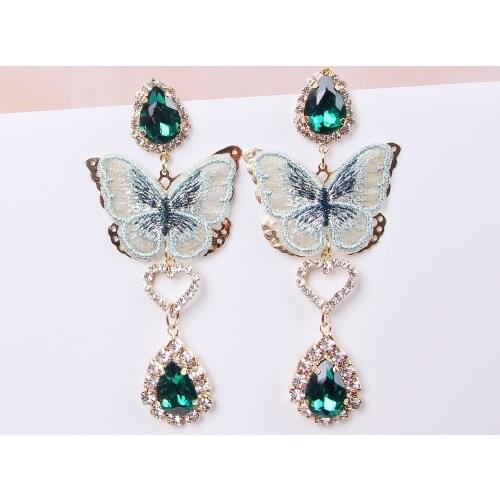 MWSONYA 2021 Trend New Embroidery Butterfly Earrings for Women Green Crystal Drop Pendant Love Heart Jewelry Gift Korea Earrings
