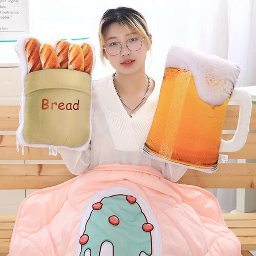 Simulation food shape soft blanket stuffed two in one air-condition quilt in home or office nap pillows