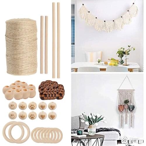 DIY Macrame Kit 3mm Macrame Cord with Wood Rings,Wooden Sticks And Wooden Bead