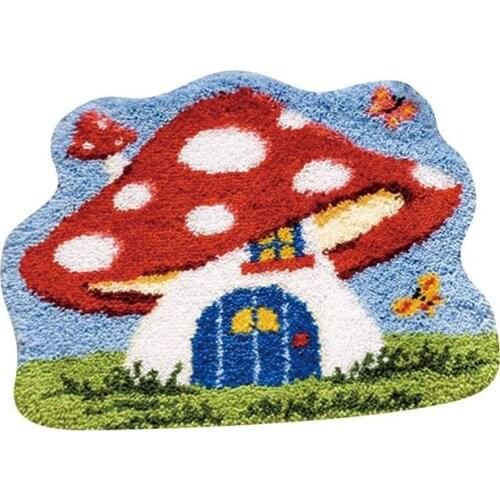 Latch Hook Kit, DIY Crochet Yarn Kits, 20.4 x 18.8 Inch Mushroom House Rug Making Crafts for Kids Adults and Beginners
