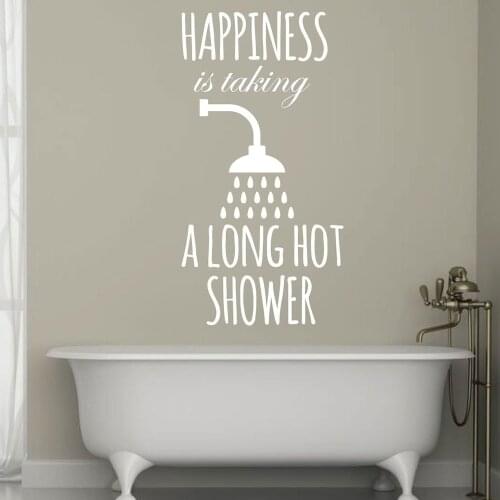 Happiness Is Taking A Long Hot Shower Quotes Wall Sticker Bath Wall Decal Vinyl Removable Waterproof Bathroom Home Decor