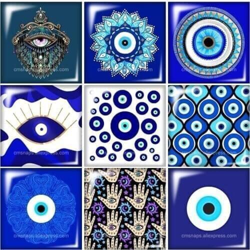 New Blue eye Evil eye Fatima Square 10pcs 12mm/20mm/25mm/30mm glass cabochon flat back DIY Jewelry Findings Components