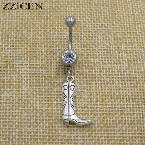 New Elegant Cowboy Cowgirl Boots Belly Button Rings Dangle Navel Bar Piercing Summer Women Beach Sexy Bikini Body Jewelry Gifts