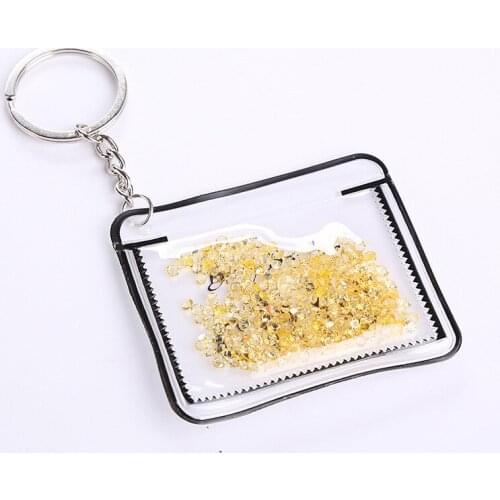 New Inflatable KeyChains For Women Rectangle Key Chain Powder Pendant Key Ring Pendant Colorful Sequin Car Jewelry Accessories