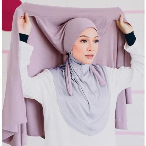 Plain Color Chiffon Hijab Scarf with Bandage Non-Slip Muslim Women Breathable Islam Hijabs Headband Fashion Turban Headwrap