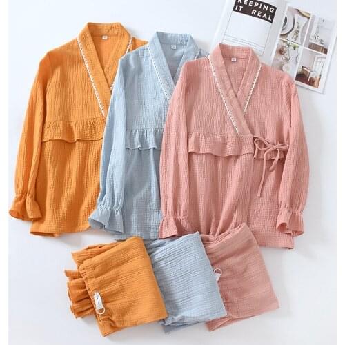Fdfklak Autumn Breastfeeding Gauze Cotton Nightwear Maternity Nursing Pajamas Set Room Wear Sleepwear Pregnancy Pyjamas