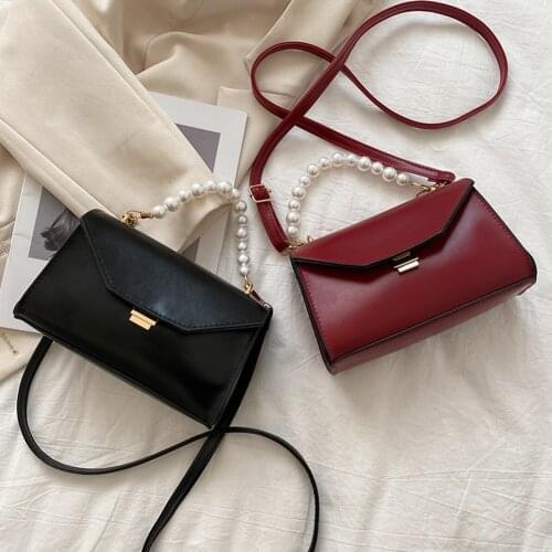 Casual Women Solid Color Wristlet Female Autumn Shoulder Messenger Bag Portable Pearl Handle Party Clutch Totes