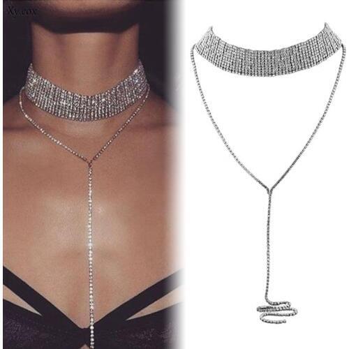 Luxury Women Rhinestone Crystal Bib Collar Choker Necklace Wedding Jewelry
