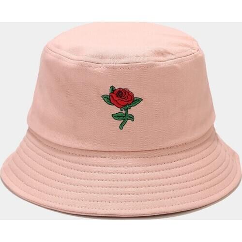 Rose bucket hat hip hop cotton embroidered flower women panama outdoor sports floral sun hat summer beach sunhat dropshipping
