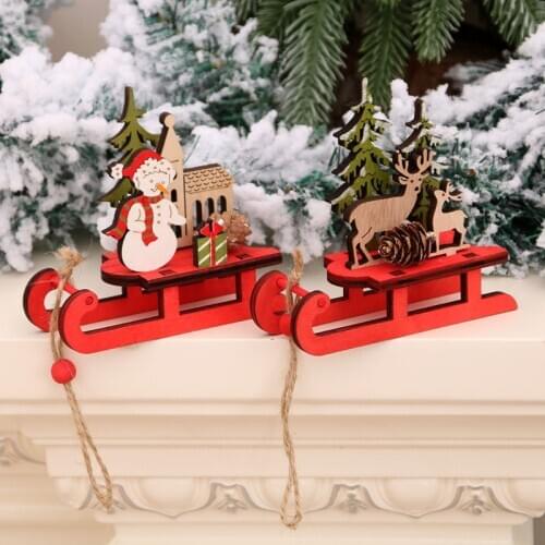 Christmas Decoration Handmade Wooden Assembled Reindeer Sled DIY Ornaments Snowman Elk Model Christmas Party Kids Gifts 10x9x4cm