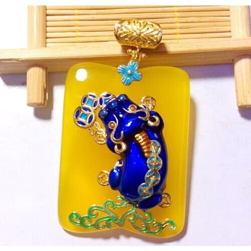 S925 silver inlaid natural yellow agate cloisonne lucky pendant