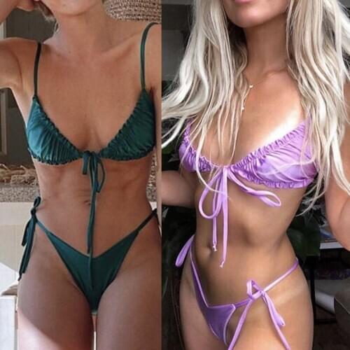 Sexy Triangle Push Up Bikinis Women Candy Color Brazilian Bikini Set Thong Bathing Suit Swimwear Beachwear Female Biquini Bather