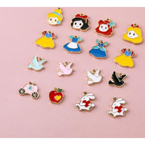 10pcs Princess Series Cute Animal Earrings For Women Girls Cartoon Drop Earrings Lovely Pendant Female DIY Material Accessories