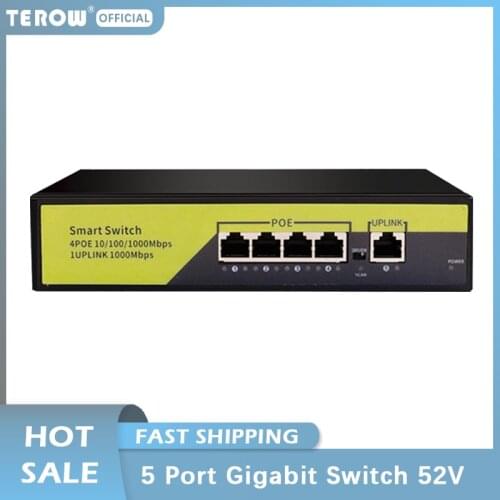 TEROW 52V POE Full Gigabit Network Switch 10/100/1000Mbps 4 POE +1 UPLINK Port POE Switch Ethernet for IP/POE camera/Wireless AP