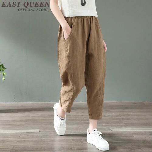 Harem Pants 2019 Summer Solid Color Elastic Waist Female Bottoms Cotton Linen Capris Hippie Chinese Trousers Women 2019 TA1777