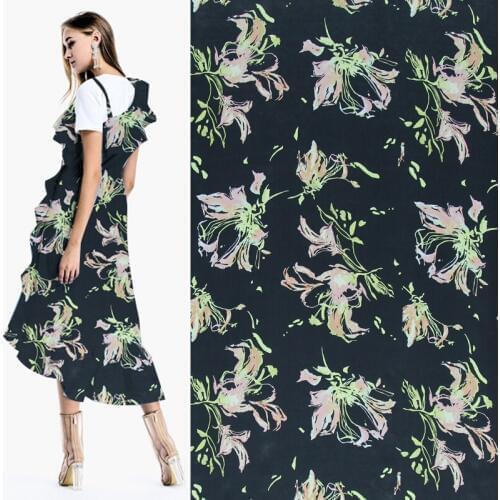 Abstract floral print 100% pure silk Crepe DE chine silk fabric floral design,SCDC740-M