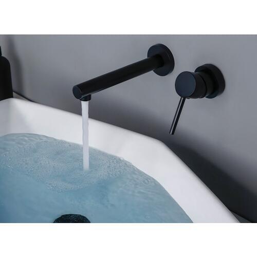 Bagnolux Modern Hot And Cold Wall-Mount Faucet Round Single Hole Switch Ceramic Valve Bathroom Sink Faucet In Alba Matt Black