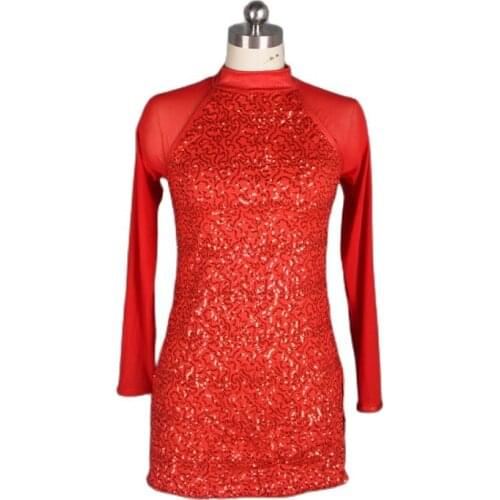 Red Sequin Spandex Bodice Bikeshorts Jazz/Tap Dance Costumes, Ballet Costumes, Lyrical Dancewear