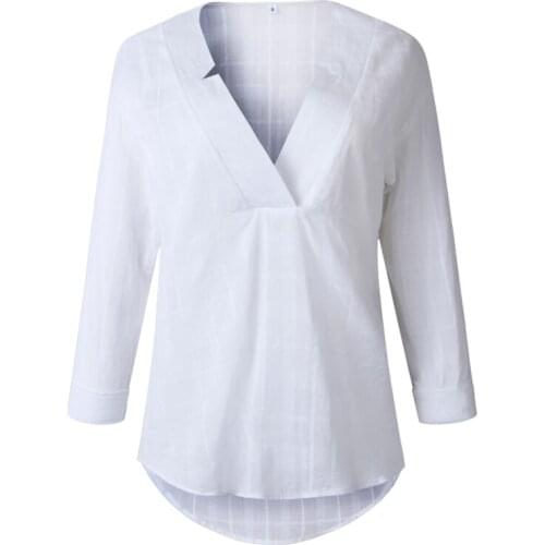 Solid Color Oversized Long Sleeve Shirt Women V Neck Streetwear Simplicity Tops Elegant Office Work Wear Ladies Blouses
