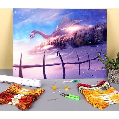 Scenery Under The Snow Printed 11CT Cross Stitch DIY Embroidery Complete Kit DMC Threads Needlework Hobby Sewing Package