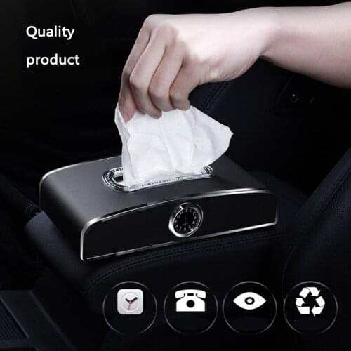 High grade Car Tissue Box paper Towel box Tissue Holder with clock Auto Interior Storage Decoration Car Accessories