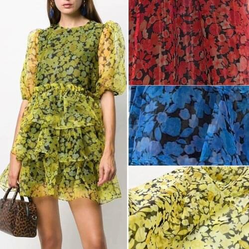 Flower Digital Printing Fashion Skirt Yellow Fabric New 2021 Summer Product Brand 3-color Organza Suede Fabric Type Material