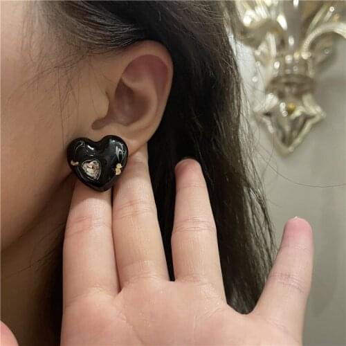 Vintage Painted Heart Stud Earrings for Women Romantic Jewelry Candy Crystal Female Brincos Epoxy Bijoux 2021