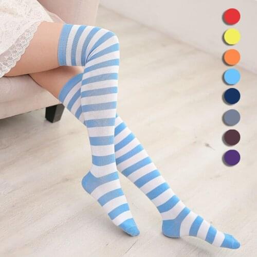 For Women Polyester Cotton Striped Thigh High Stockings Japanese Style Sexy Elastic Knee Socks 1Pair Long Socks