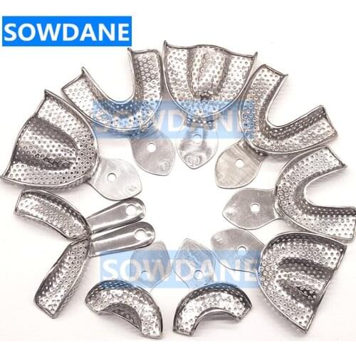 10pcs Dental Impression Trays Stainless Steel Autoclavable Denture Instrument Teeth Tray Oral Hygiene Tooth Tray Dental Lab Tool