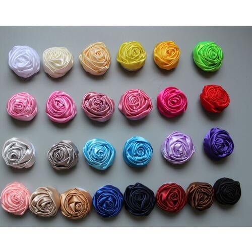 120pcs/lot) 3.5cm mini Newborn Handmade Rolled Soft Satin Rose Flowers Artifcial Solid DIY Fabric Flowers For girl Headbands