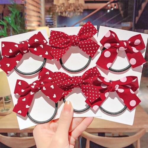 2pcs Children Red Bow Hair Tie Hair Ring Girl Hair Accessories Baby Clip Cute Baby Hair Band Ponytail Headband Kids Headwear