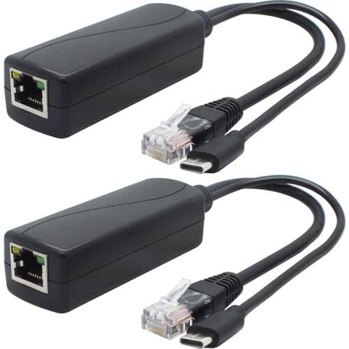 2-Pack 5V Gigabit PoE Splitter, USB Type C, 48V to 5V 2.4A Adaper, IEEE 802.3Af Compliant