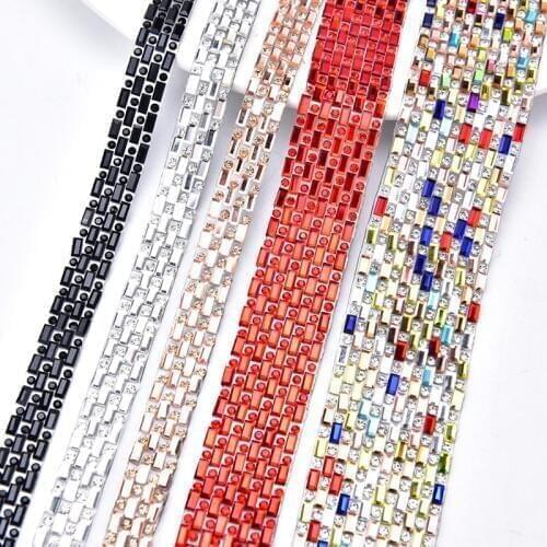 2Yards Mix Color Rhinestone Trim 1-3cm Width Clear Crystal Hotfix Banding Strass Applique Wedding Dress DIY Fabric Clothes/Shoes