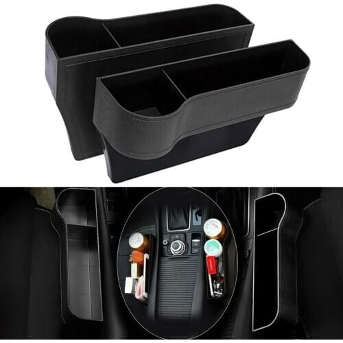 2x Car Seat Gap Catcher Organizer Storage Box Pocket w/ Cup Holder Side Black
