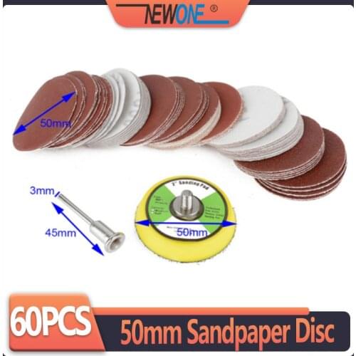 60 pcs 2'' 50mm Sandpaper Disc 100/240/600/800/1000/2000 Grits + 50mm Loop Sanding Pad with 45x3mm Shank Mayitr