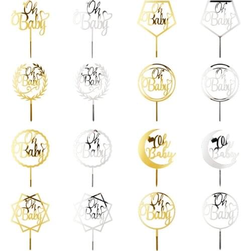 New Acrylic Oh Baby Birthday Cake Topper Wedding Gold Silver Cupcake Topper for Baby Birthday Party Wedding Cake Decorations