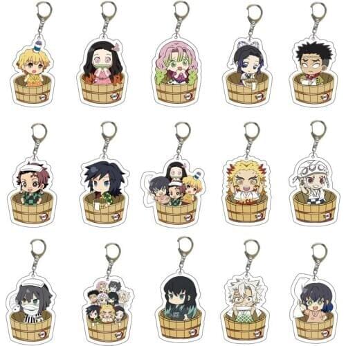 Anime Demon Slayer Keychains Brinco Blade Of Ghost Key Chains Kamado Tanjirou Acrylic Figures Pendants Key Rings Pendant