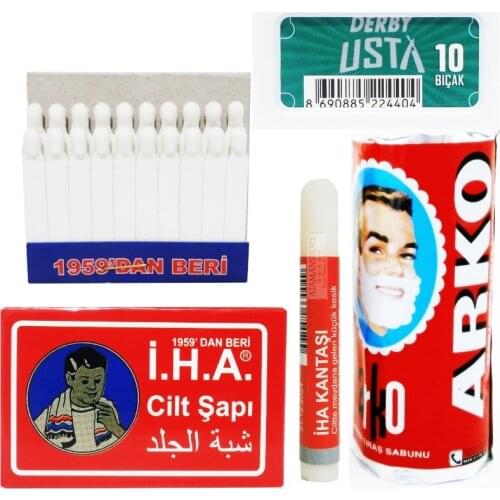 Arko Shaving Soap, Derby Usta Razor Blades, Alum Block, Alum Stick, Disposable Blood Stopper