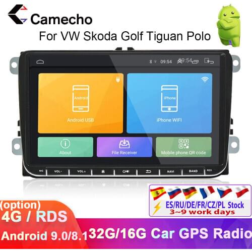 Camecho Android 9.0 2 din Car Multimedia Player for VW Passat Golf MK5 MK6 Jetta T5 EOS POLO Touran Seat Sharan GPS Navigation