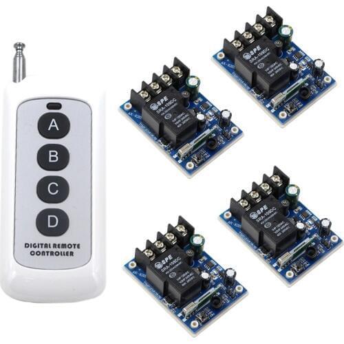 New Style DC 12V 24V 36V 48V 1CH 30A RF Wireless Remote Control Lighting Power ON OFF Switch System 1*Transmitter + 4 *Receivers