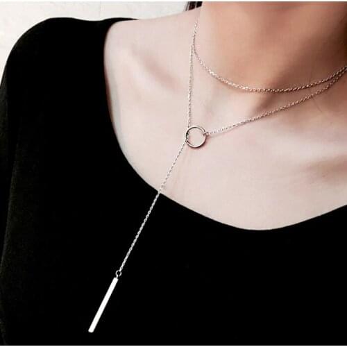 925 Sterling Silver long Geometry circle Necklaces & Pendants For Women Fashion Lady Festival Gift Sterling-silver-jewelry