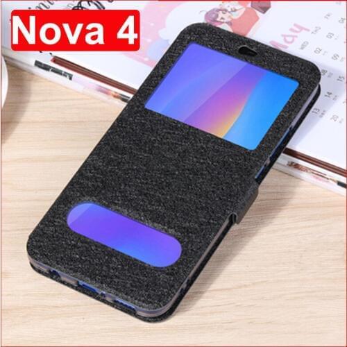 For Huawei Nova 4 flip case vce-al00 leather shell Nova4 6.4" open window battery cover For Huawei Nova 4 back cover cases coque