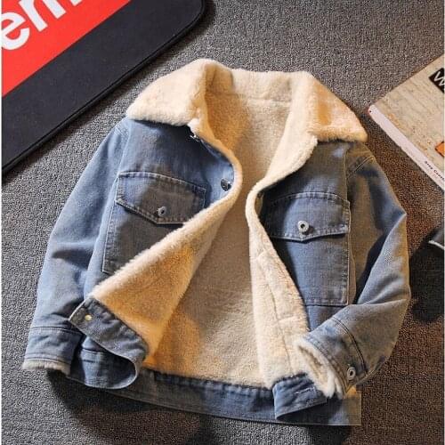 Boys Girls Denim Coat 2021 Autumn Winter Casual Children Outwear Thickened Warm Cartoon Cowboy Jacket For Kids Clothes Tops