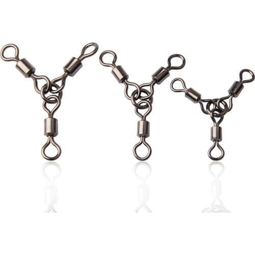 Hyaena 30pcs Heavy Duty Three Way Fishing Swivel With Ring Connector Fishing Barrel Swivel Line Connector Tackle Accessories