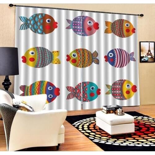 Customized size Depicting colored fish 3d Curtains Blackout for Living Room Kids Bedroom Fabric