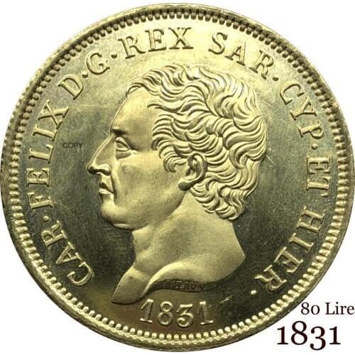 Italian States Kingdom Of Sardinia 1831 80 Lire Carlo Felice Head To Left God King Gold Brass Metal Cyprus Copy Coin